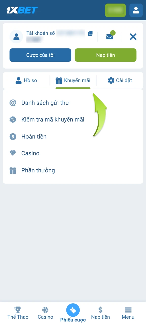 Mở phần chứa mã khuyến mãi và kiểm tra xem nó đã được kích hoạt chưa.