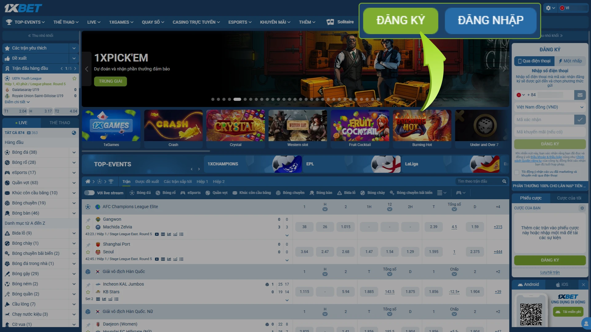 Mở trang web hoặc ứng dụng 1xBet và vào tài khoản cá nhân của bạn.