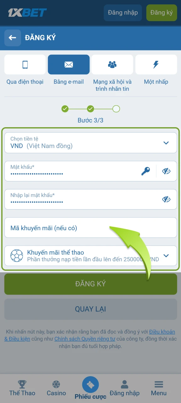 Nhập mã khuyến mãi vào ô tương ứng.