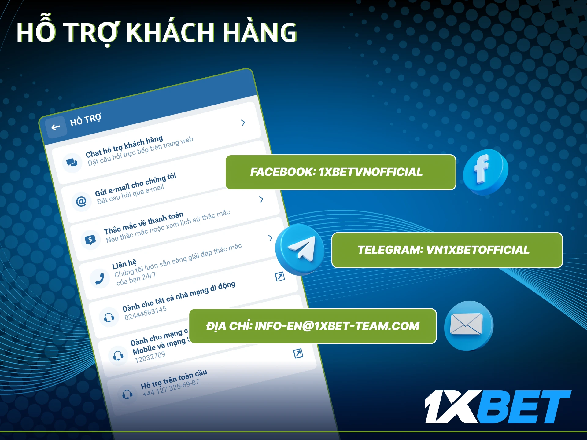 Nền tảng 1xBet cung cấp nhiều kênh hỗ trợ cho người dùng Việt Nam.