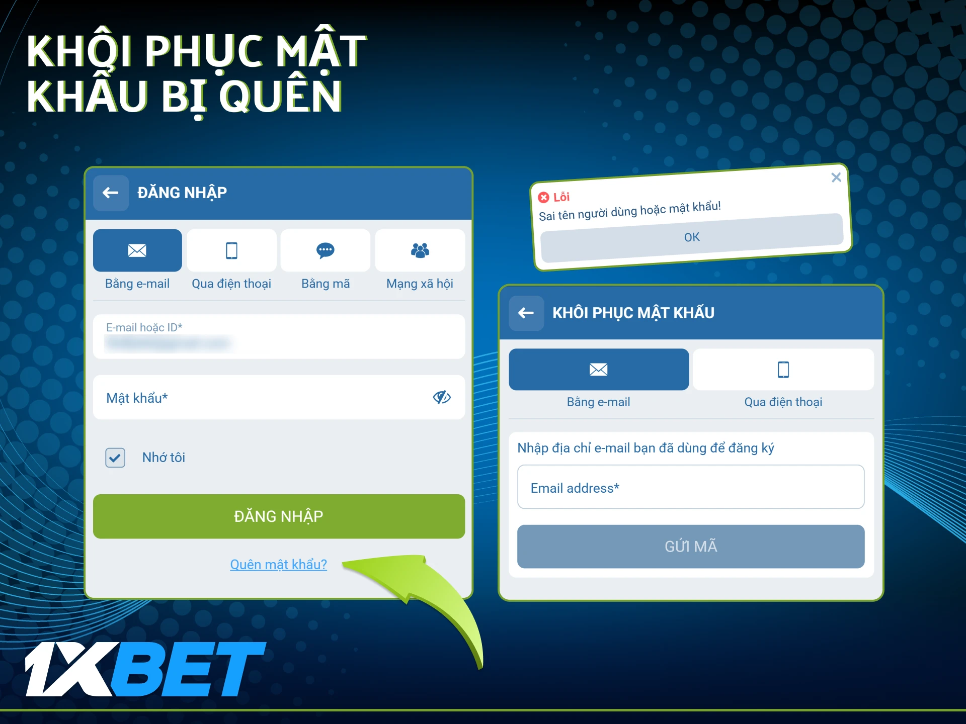 Nếu bạn cần khôi phục mật khẩu, hãy nhấp vào liên kết Quên mật khẩu bên dưới trường nhập mật khẩu.