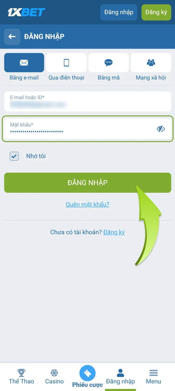 Để hoàn tất quá trình đăng nhập, nhấn nút Đăng nhập.