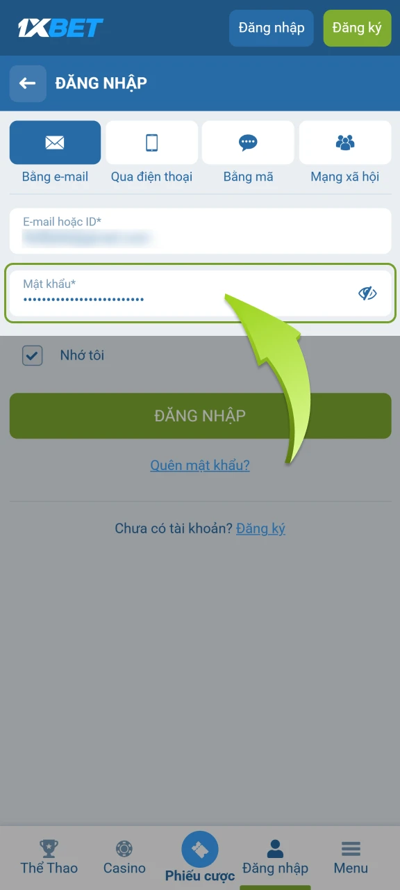 Nhập mật khẩu tài khoản của bạn và kiểm tra lỗi.