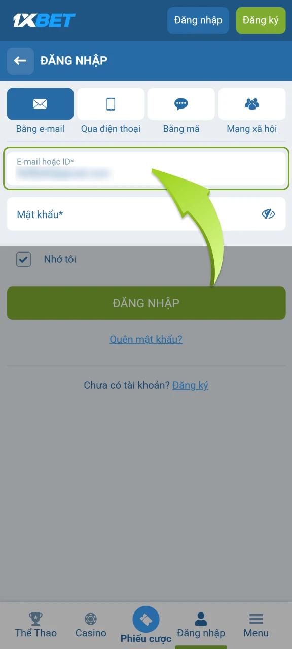 Điền các thông tin cần thiết như email hoặc số điện thoại.