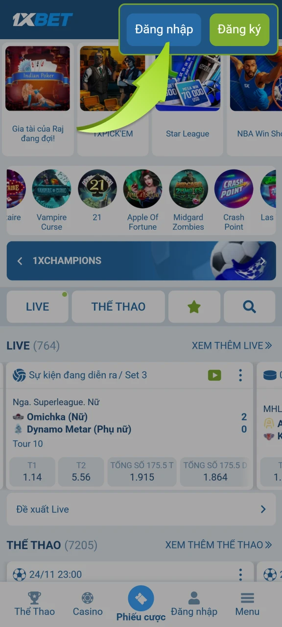 Đăng nhập vào 1xbet nhanh chóng bằng cách nhấn vào nút.