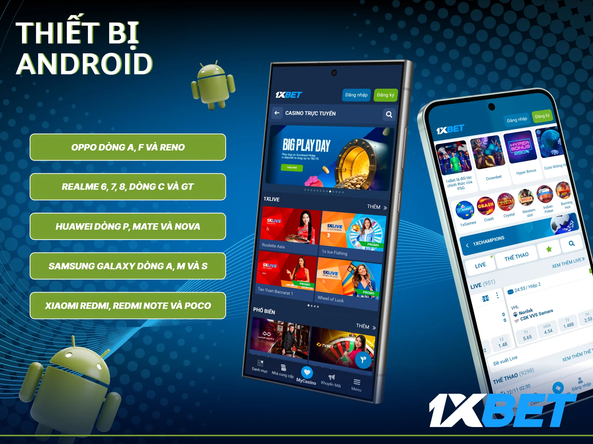 Ứng dụng 1xbet hỗ trợ nhiều loại thiết bị Android hiện đại nhất.