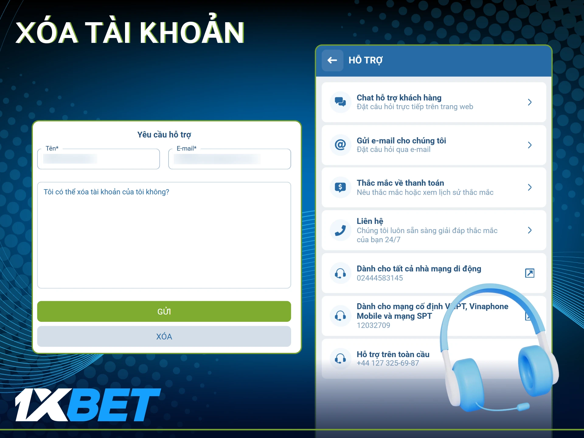 Liên hệ bộ phận hỗ trợ nếu bạn cần xóa tài khoản.